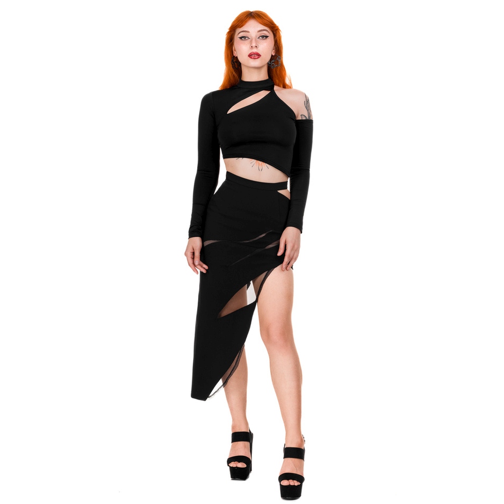 Restyle - Delaney Asymmetric Thigh Split Jupe crayon - Noir